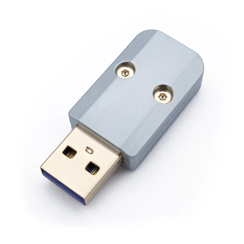 A silver USB metal shell with two visible screws on its USB A Housing CNC - V2 casing, photographed on a white background.